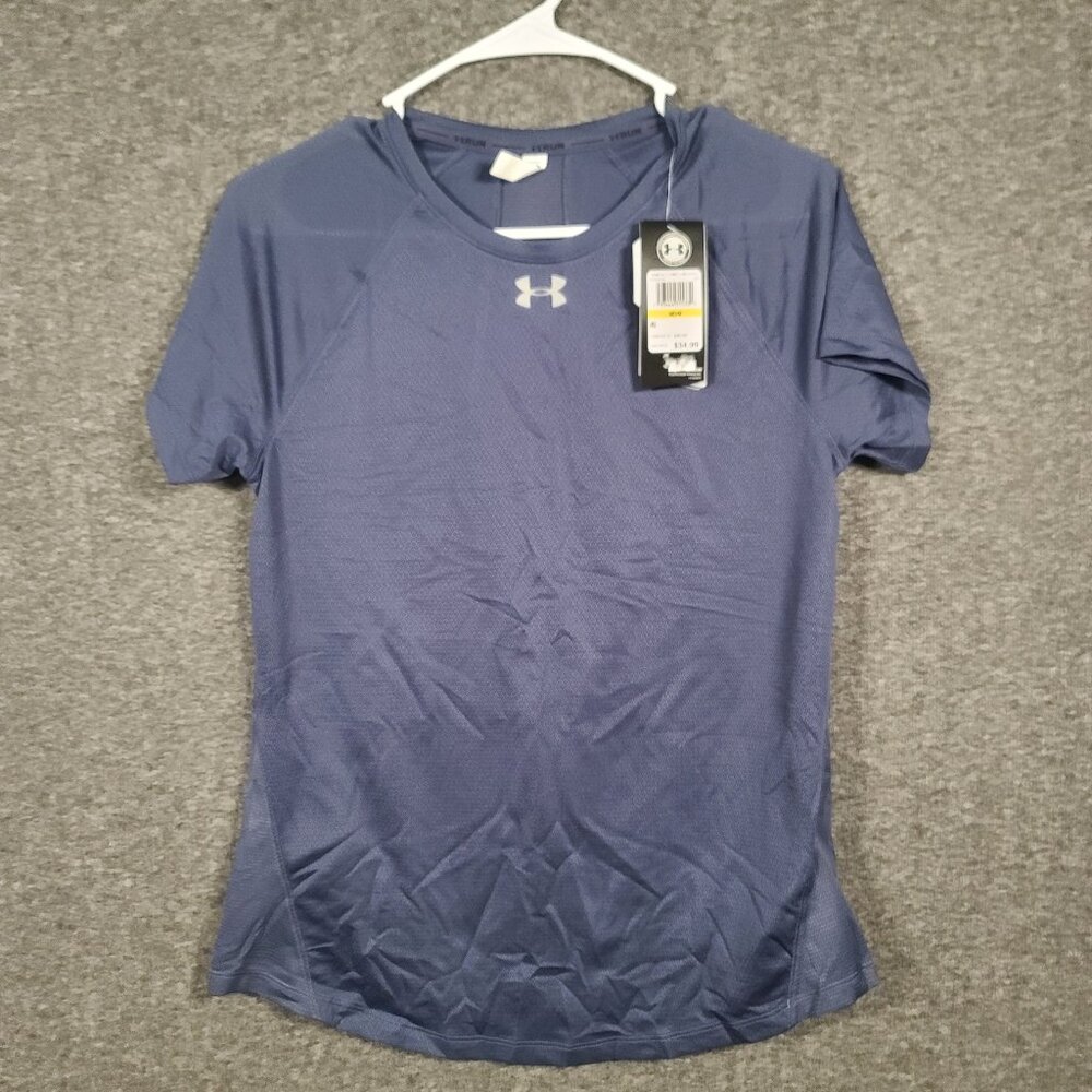 NWT Under Armour Women's Size M Heat Gear Blue Short Sleeve Run Shirt